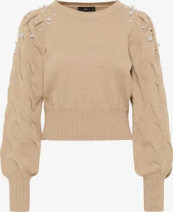 Faina Fijngebreide Truien Trui Dames Donkerbeige