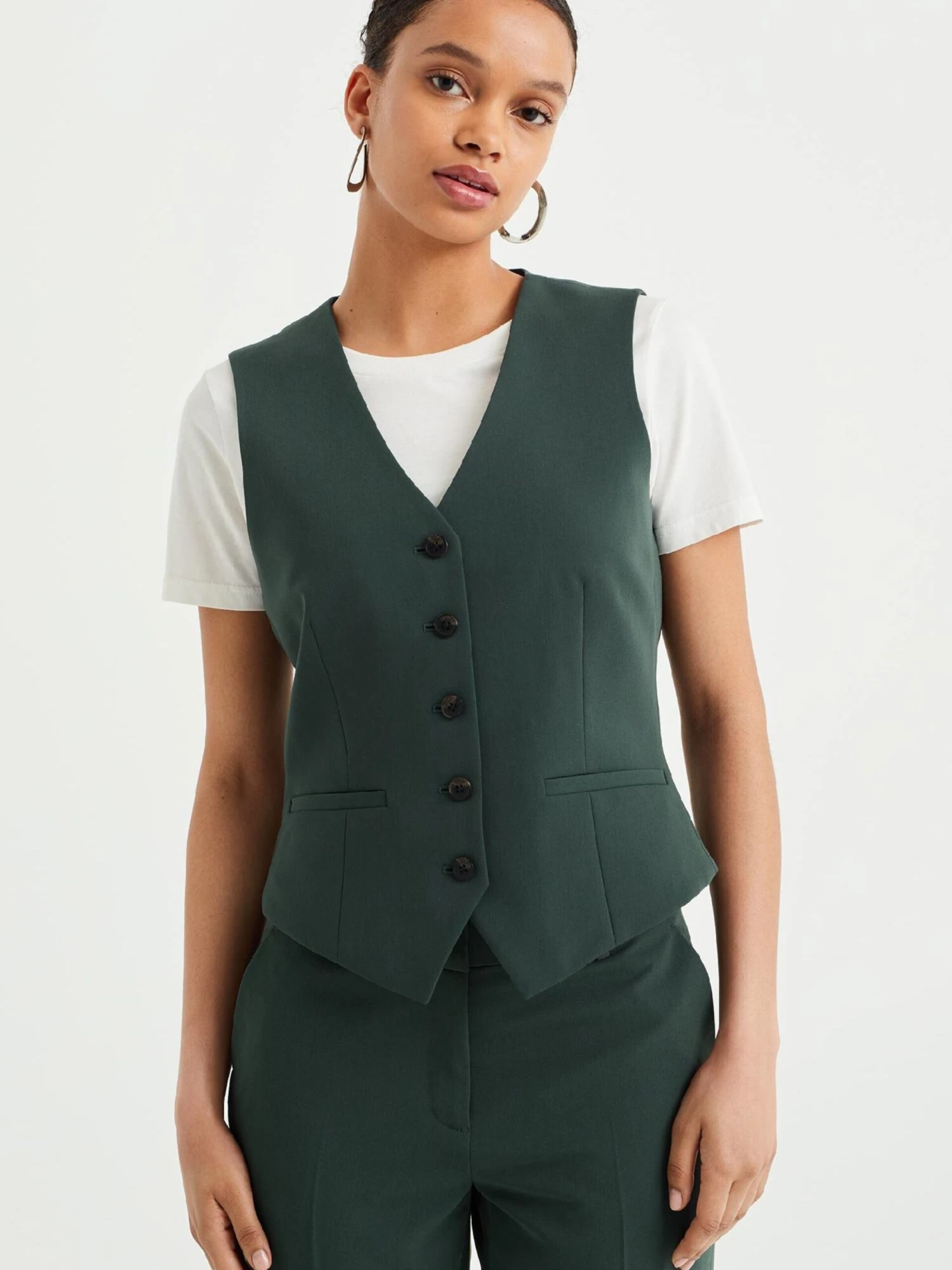 WE FASHION Klassieke Blazers Gilet Dames Donkergroen 2 WE FASHION Klassieke Blazers Gilet Dames Donkergroen - Afbeelding 2