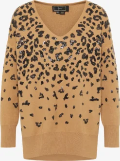 Faina Fijngebreide Truien Regular Trui Dames Camel